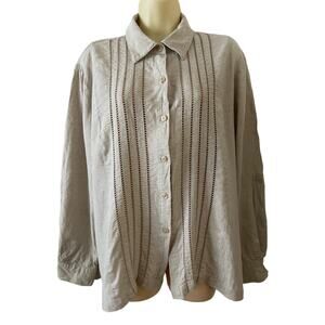 Sag Harbor Vintage Linen Blend Tunic Blouse Woman Size Large Natural